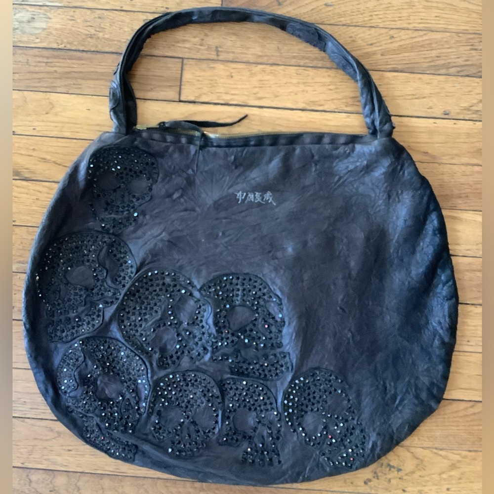The Great China Wall Leather Embellished Skull Bag Swarovski Crystals